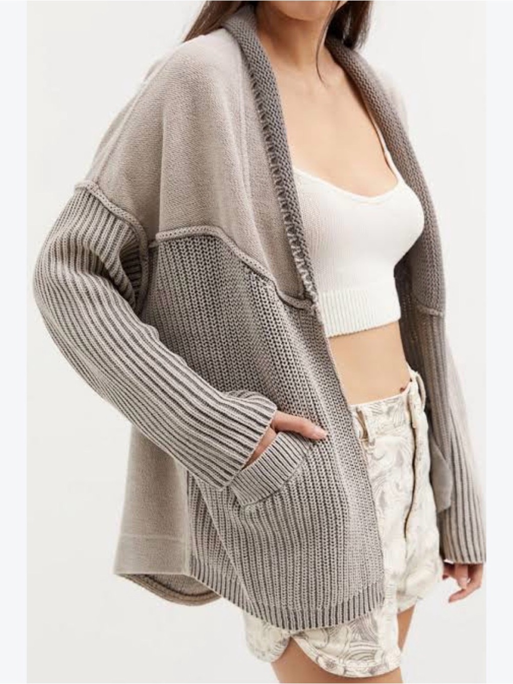 Pilcro Anthropologie Gray Acid Wash Open Cardigan Slouchy Lounge Sweater